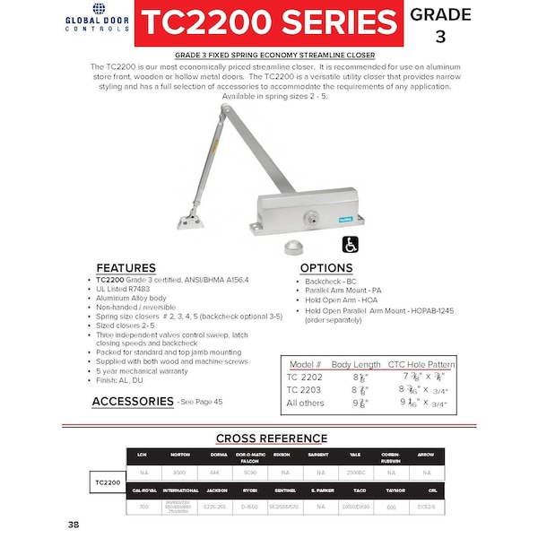 Commercial Grade 3 Door Closer With Backcheck In White - Size 4